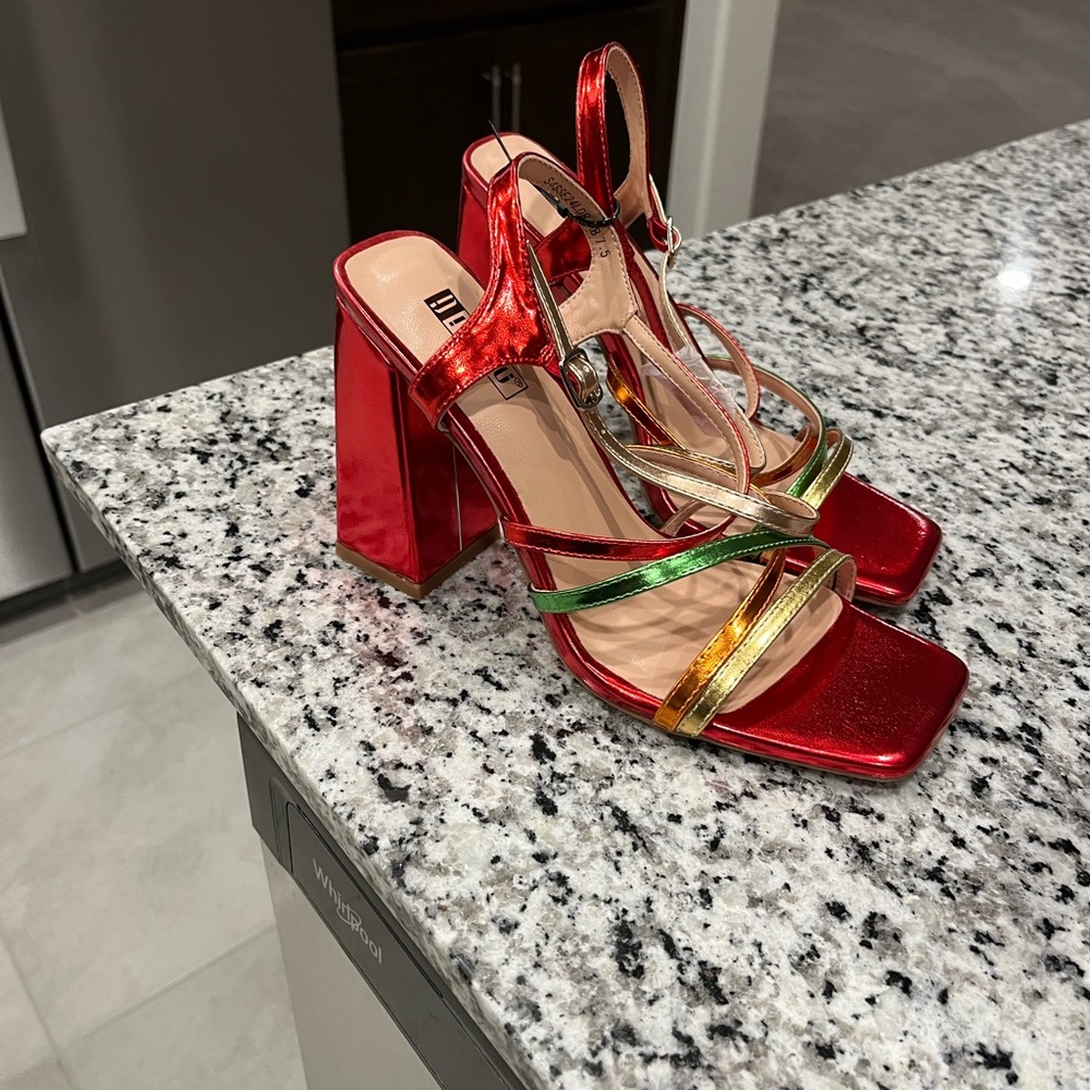 IDIFU Red and Gold Strappy Heels